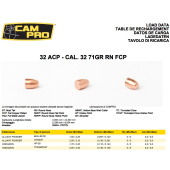 CAMPRO Balas 32&quot; 32 ACP 71gr RN FCP (250pz)