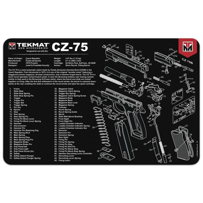 TEKMAT CZ 75  Gun Cleaning Mat Tappetino Pulizia armi con esploso #R17-CZ75