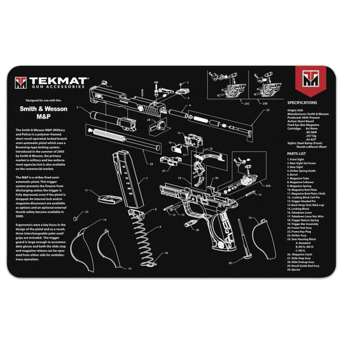 TEKMAT Smith & Wesson M&P Gun Cleaning Mat Tappetino Pulizia Armi con Esploso #R17-SW-MP
