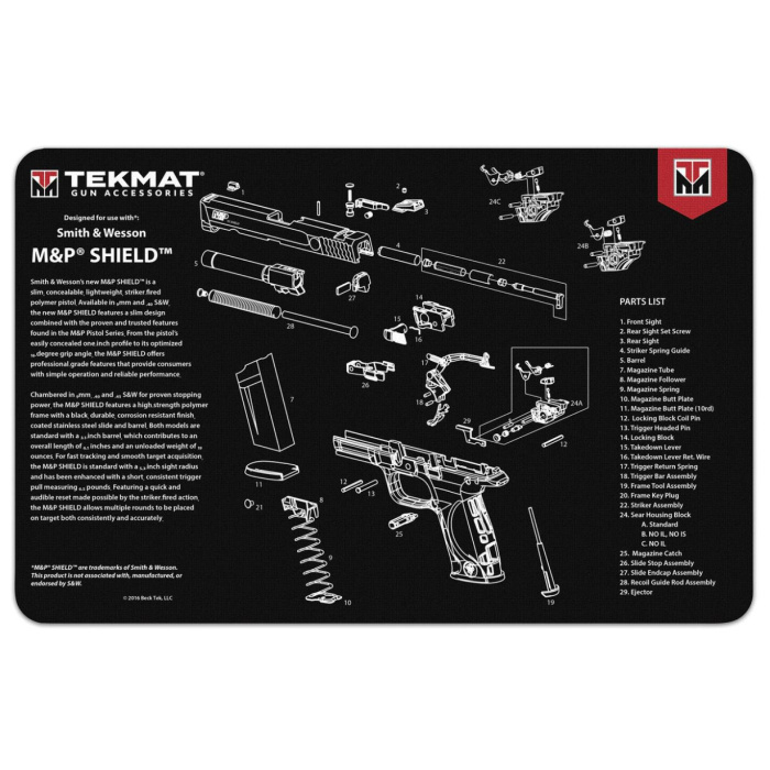 TEKMAT Smith & Wesson M&P Shield Gun Cleaning Mat Tappetino Pulizia Armi con Esploso #R17-SW-MP-SHIELD