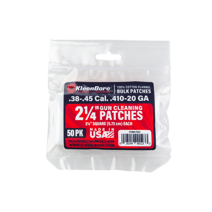 KLEENBORE Pezzuole in cotone 2,25″ per cal .38/.45 e .410/20 (50pz) #P-203