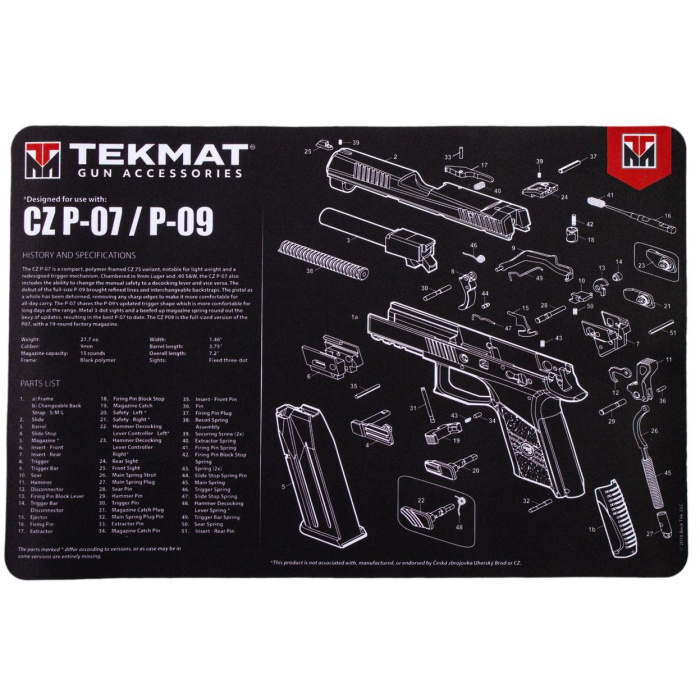 TEKMAT CZ P-07/09 Gun Cleaning Mat Tappetino Pulizia armi con esploso #R17-CZP07