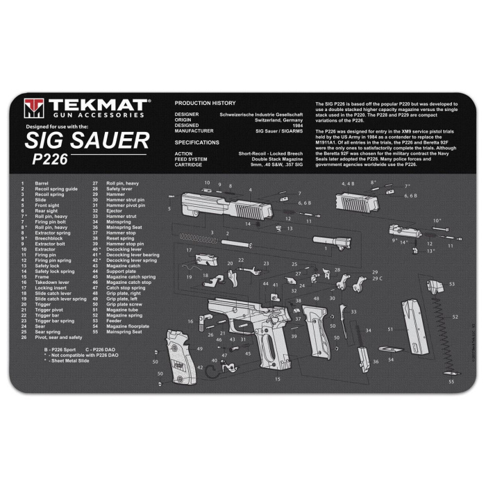 TEKMAT Sig Sauer P226 Gun Cleaning Mat Tappetino Pulizia Armi con Esploso #R17-SIGP226