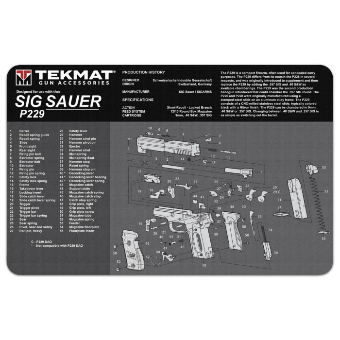 TEKMAT Sig Sauer P229 Gun Cleaning Mat Tappetino Pulizia Armi con Esploso #R17-SIGP229