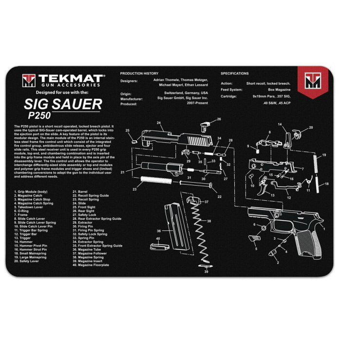 TEKMAT Sig Sauer P250 Gun Cleaning Mat Tappetino Pulizia Armi con Esploso #R17-SIGP250