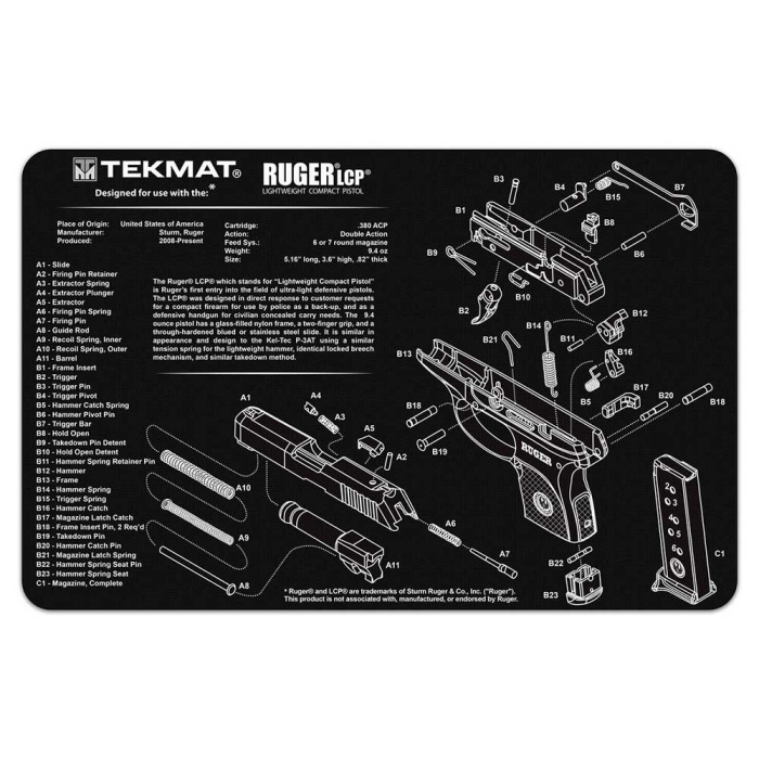 TEKMAT Ruger LC9 Gun Cleaning Mat Tappetino Pulizia Armi con Esploso #R17-RUGERLCP