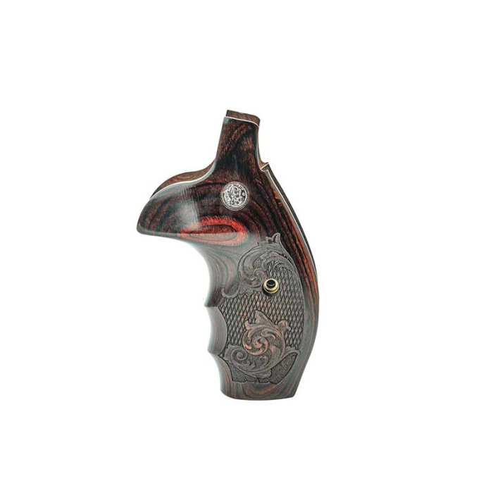 S&W Plaquettes en Bois N Rosace Ronde en Bois de Rose Quadrillée Gravée avec Médaillons Argentés