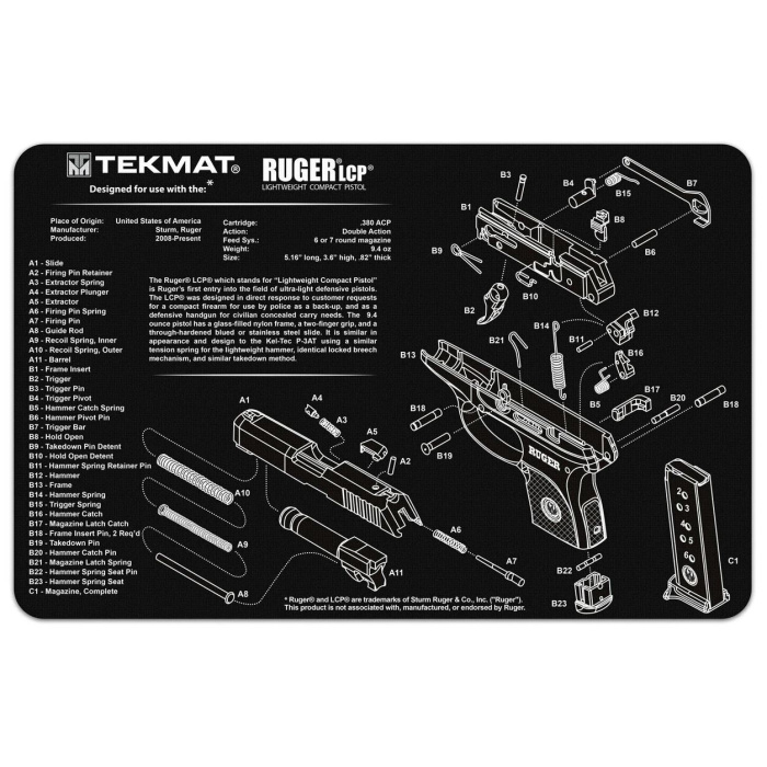 TEKMAT Ruger SR22 Gun Cleaning Mat Tappetino Pulizia Armi con Esploso #R17-RUGERSR22